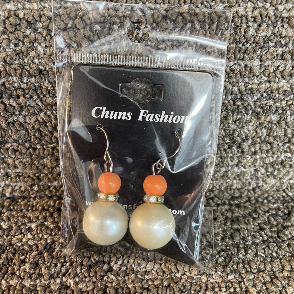 New-Pearl Colored/Orange Dangle Earrings
